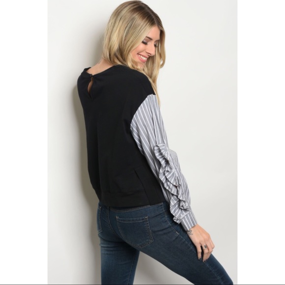 Long Ruffle Poplin Sleeve Cotton Blend Top - Picture 3 of 8